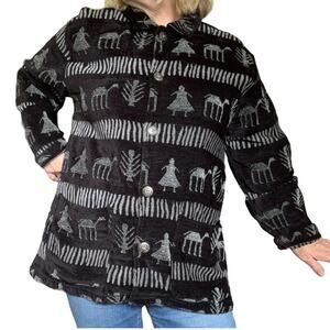 Chicos Design Boho Tribal Pictograph Primitive Jacket Size 3 Size XL Black White